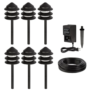lot 243 image: LED Landscape Lighting Kit - 6 Triple Tier Pagoda Path Lights - Warm White