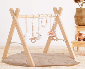 lot 253 image: little dove Baby Play Gym Wooden Play Gym with 6 Gym Toys