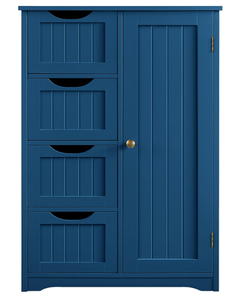 lot 258 image: Yaheetech Wooden Bathroom Floor Cabinet, Side Storage Organizer Cabinet with 4 Drawers and 1 Cupboard