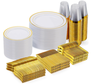 lot 160 image: Goodluck 600 Pieces Gold Disposable Plates for 100 Guests