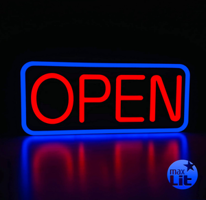 lot 322 image: MaxLit New Ultra Bright LED Neon Sign - OPEN - Remote Controlled (BlueRed)