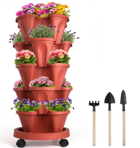 lot 189 image: DUNCHATY Stackable Planter with Removable Wheels and Garden Tools