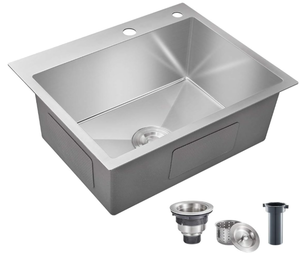 lot 198 image: ROVATE 21.6-inch Drop-in Topmount Kitchen Sink, 304 Stainless Steel Kitchen Sink Single Bowl, Handmade