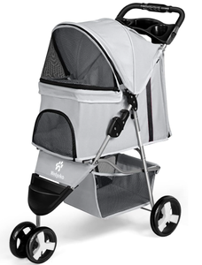 lot 272 image: Wedyvko Pet Stroller, 3 Wheel Foldable Cat Dog Stroller with Storage Basket and Cup Holder for Small and Medium Cats, Dogs, Puppy (Grey)