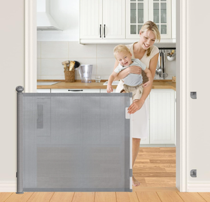 lot 295 image: Retractable Baby Gates Extra Wide Grey, PRObebi Retractable Dog Gate