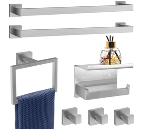 lot 368 image: Dorudon atrox 7-Piece Bathroom Hardware Set Brushed Nickel Towel Bar Set with Towel Rack