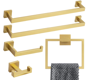 lot 375 image: Lava Odoro 5-Piece Bathroom Hardware Accessories Set Brushed Gold