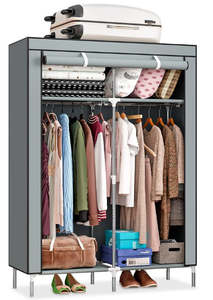 lot 379 image: Portable Wardrobe Closet Clothes Organizer, Upgrade Non-Woven Fabric Cover with Hanging Section and 2 Storage Shelves