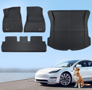 lot 405 image: GSPSCN 4pcs All-Weather Floor Mats Front & Rear Liner Cargo Tray Trunk Floor Mat Set for Tesla Model 3