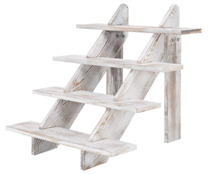 lot 538 image: MyGift 4-Tier Whitewashed Wood Stair Shelf & Display Riser