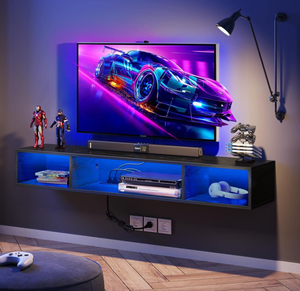 lot 40 image: Rolanstar TV Stand with Power Outlet, Floating TV Stand with RGB Lights