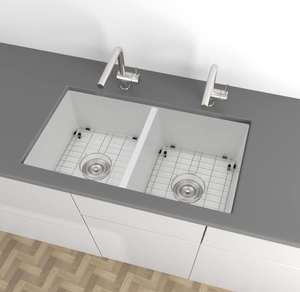 lot 49 image: Lonsince Double Bowl Kitchen Sink, White Undermount Kitchen Sink