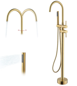 lot 80 image: Freestanding Bathtub Faucet with Hand Shower Brushed Gold Tub Filler 360° Swivel