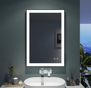lot 85 image: FRALIMK Led Bathroom Mirror with Lights, Black Metal Frame Mirror Wall Mounted