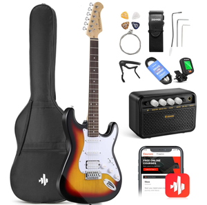 lot 88 image: Donner DST-100S 39 Inch Full Size Electric Guitar Kit Solid Body Sunburst, Beginner Starter