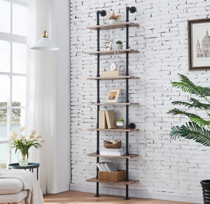 lot 99 image: HOMBAZAAR Industrial Bookshelf, 7-Tier Industrial Pipe Bookshelf