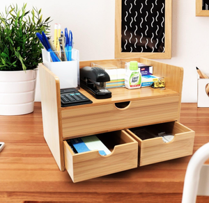 lot 549 image: Sorbus Bamboo Desk Organizer - 3-Tier 100% Bamboo Desktop Organizers