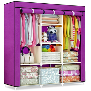 lot 552 image: QLFJ-FurDec Portable Wardrobe Closet, 47 Inch Clothes Storage Organizer Rack Shelves