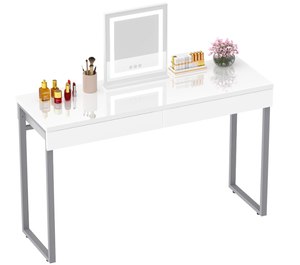 lot 569 image: GreenForest Vanity Desk with 2 Drawers Glossy White Modern Home Office Computer Desk