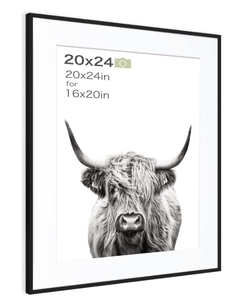 lot 438 image: Homeforia 20x24 Black Frame Matted to 16x20 - Metal 20 x 24 Picture Frames For Wall
