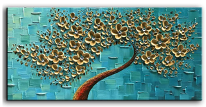 lot 440 image: YaSheng Art - 3D Oil Painting On Canvas Texture Palette Knife golden Flowers Paintings