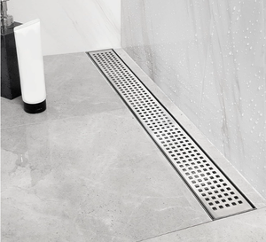 lot 442 image: Neodrain 32-Inch Linear Shower Drain with Removable Quadrato Pattern Grate