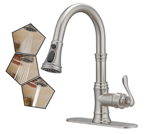 lot 444 image: Kitchen Sink Faucet with Pull Down Sprayer, Brushed Nickel Kitchen Faucet, with 10-Inch Deck Plate