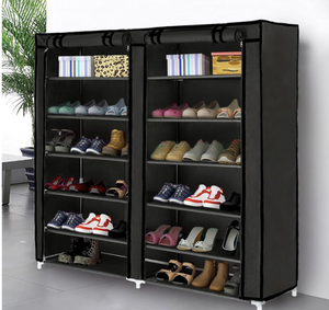 lot 456 image: Blissun 7 Tier Shoe Rack Shoe Storage Organizer Cabinet Tower with Nonwoven Fabric cover, Black