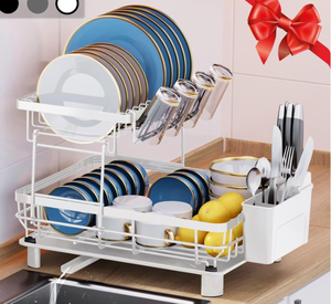 lot 592 image: MOUKABAL White Dish Drying Rack- Durable Large Dish Racks for Kitchen Counter