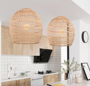 lot 593 image: Arturesthome Boho Wicker Chandelier, Rustic Rattan Basket Pendant Light Fixture