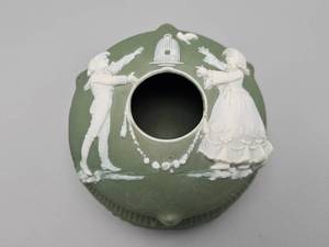 lot 61 image: Green Jasperware Hair Receiver by Schafer and Vater