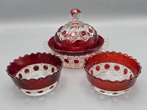 lot 70 image: Antique Ruby Block Dishes