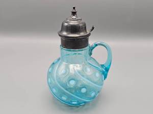 lot 71 image: Blue Coin Spot Glass Syrup Dispenser