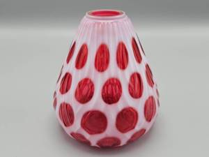 lot 81 image: Fenton Cranberry Opalescent Coin Dot Ivy Vase.