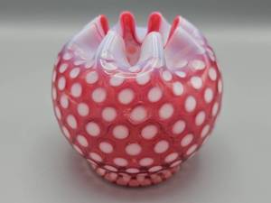 lot 82 image: Fenton Polka Dot Cranberry Opalescent Glass Rose Bowl
