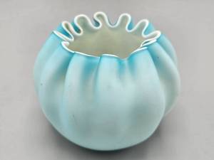 lot 85 image: Fenton Cased Light Blue Satin Rose Bowl
