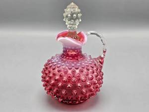 lot 87 image: Fenton Cranberry Opalescent Hobnail Ruffled Cruet With Stopper