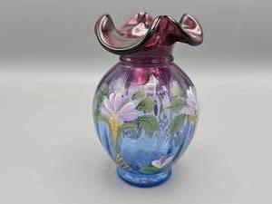 lot 24 image: Fenton Hand Painted Mulberry 2003 Honor Collection Limited Edition Vase Signed Bill Fenton