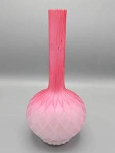 lot 35 image: Victorian, Attributed to Mt. Washington Pink Velvet Diamond Ribbed Overlaid Gourd Form Vase