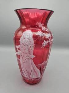 lot 38 image: Fenton Mary Gregory Collection Hand Painted Cranberry Glass