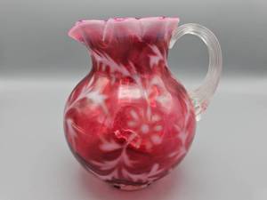 lot 40 image: Fenton Cranberry Daisy and Fern Pitcher