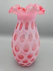 lot 45 image: Fenton Cranberry Opalescent Coin Dot Vase