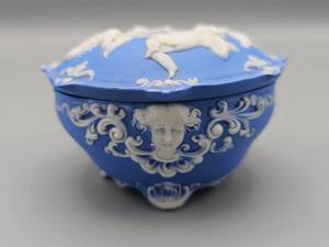 lot 60 image: Blue Jasperware Hair Receiver by Schafer and Vater