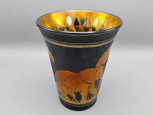 lot 5A image: Fenton Art Glass Limited Edition  Elephant Walk On Black Marigold Vase