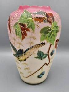 lot 11 image: Large Satin Asian Hand Painted Vase