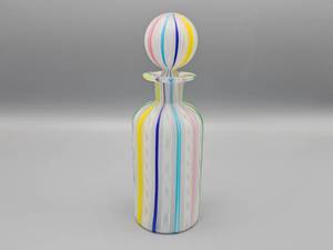 lot 15 image: Multicolored Venetian Latticino Bottle With Matching Stopper