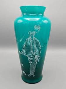 lot 6A image: Fenton 1986 Limited Edition Sand Carved Teal Vase Connoisseur Collection Danielle
