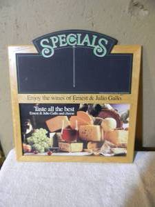 lot 10 image: VINTAGE EARNEST & JULIO GALLO SPECIALS MENU BOARD - COOL OLD SCHOOL PIECE - APPROX 16 By 17 - SEE PICTURES