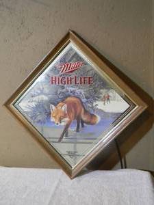 lot 25 image: VINTAGE MILLER HIGH LIFE BEER WILDLIFE SERIES Sly Fox Bar Mirror  Sign - FANTASTIC PIECE - APPROX 26 By 26 - SEE PICTURES