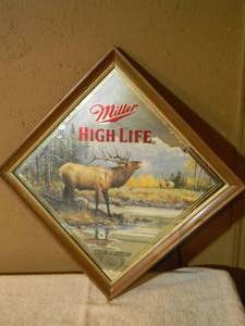 lot 26 image: VINTAGE MILLER HIGH LIFE BEER WILDLIFE SERIES Challenge Elk Bar Mirror  Sign - FANTASTIC PIECE - APPROX 26 By 26 - SEE PICTURES
